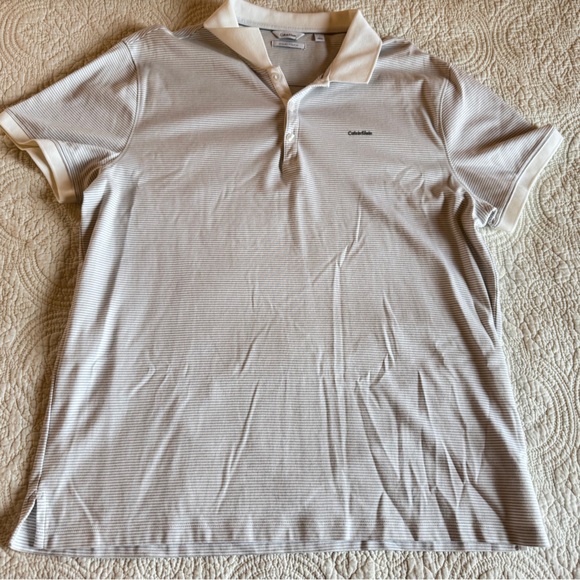 Calvin Klein White and Gray Striped Polo Shirt liquid touch size large - Picture 2 of 6